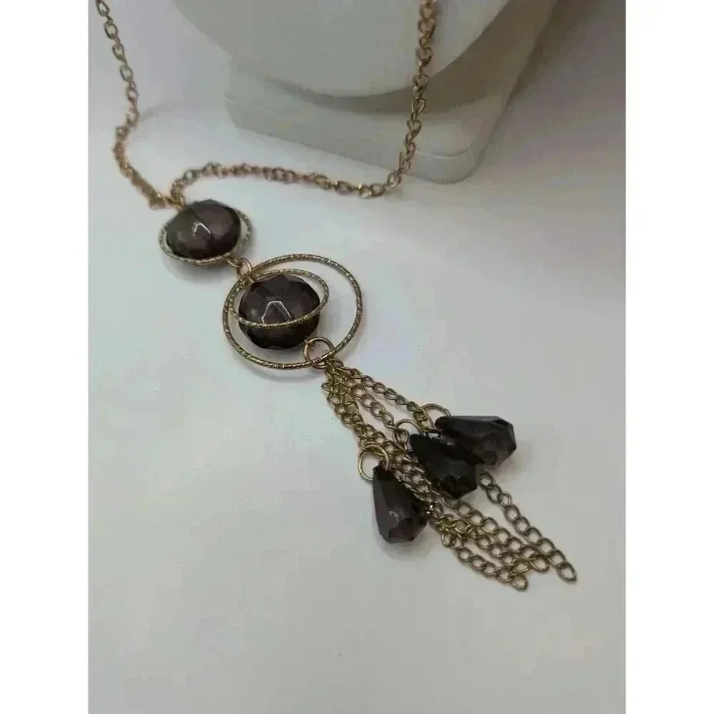 Boutique Copper Gold Tassels Womens Statement Necklace